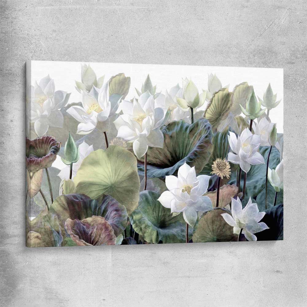 Floral print of Blooming Lotus Flowers on a stretched canvas