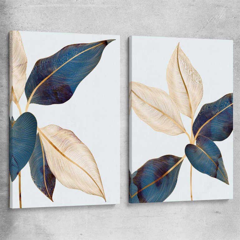 Floral print of Botanic Blue Pair on a stretched canvas