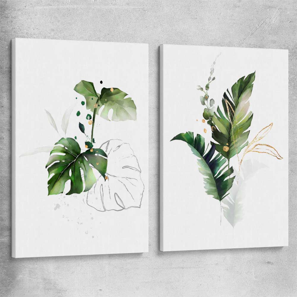 Floral print of Botanic Gold Pair on a stretched canvas