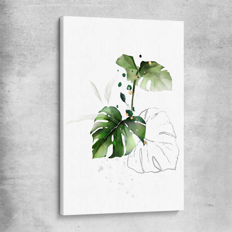 Floral print of Botanic Gold Three on a stretched canvas