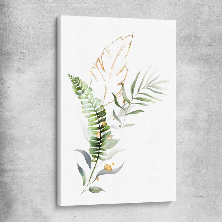 Floral print of Botanic Gold Two on a stretched canvas