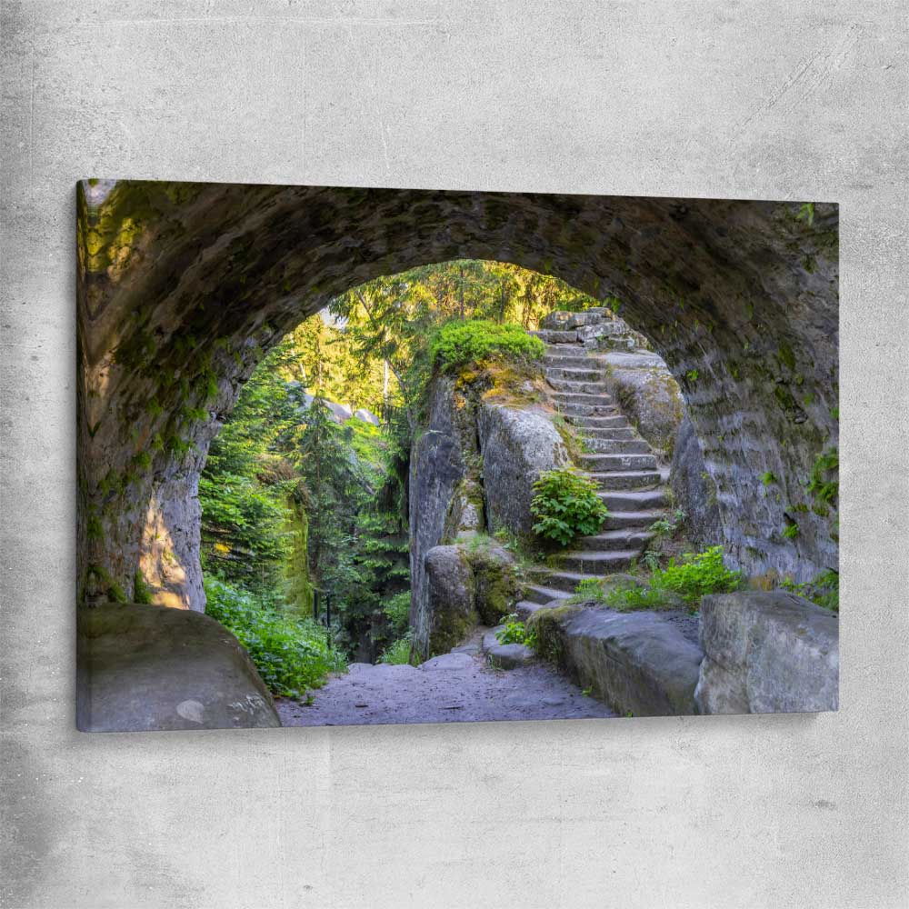 Floral print of Broumovske Steny Arch on a stretched canvas