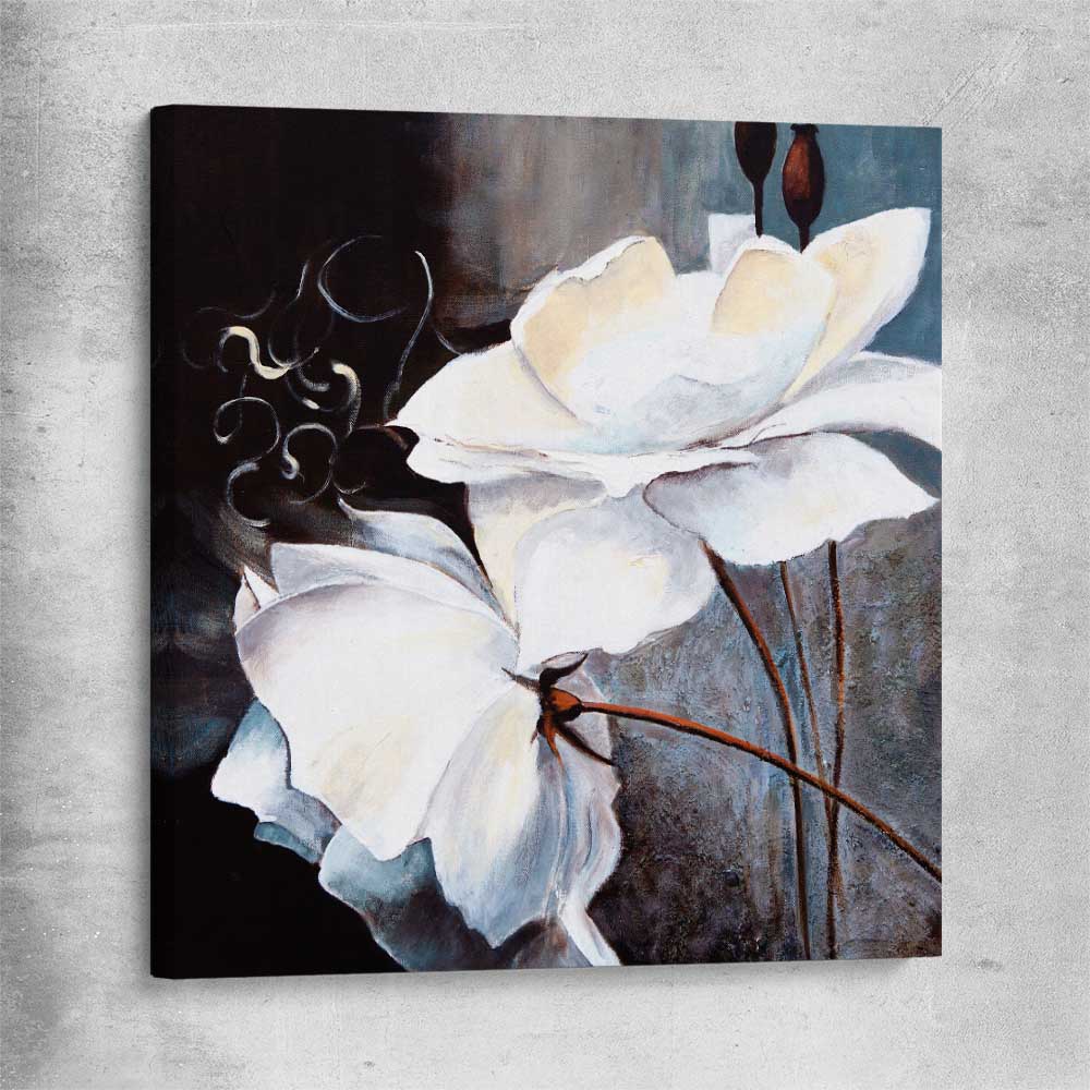 Floral print of Calming White Flowers on a stretched canvas
