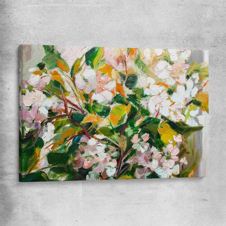 Floral print of Green Blossom on a stretched canvas