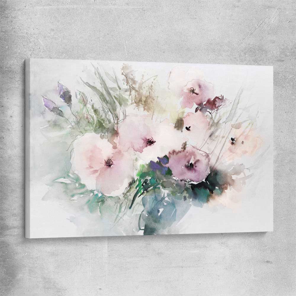 Floral print of Light Poppy Flowers on a stretched canvas