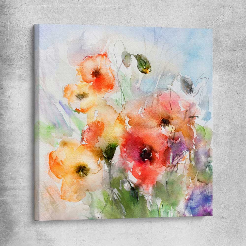 Floral print of Red Watercolour Poppies on a stretched canvas