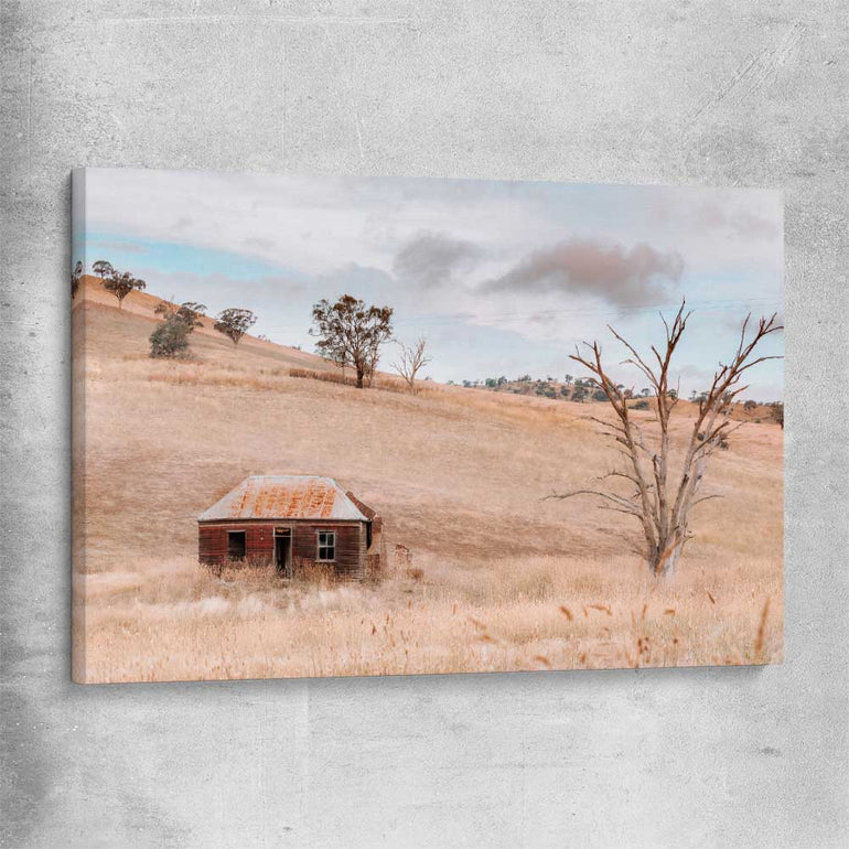Floral print of Rural Farmhouse on a stretched canvas