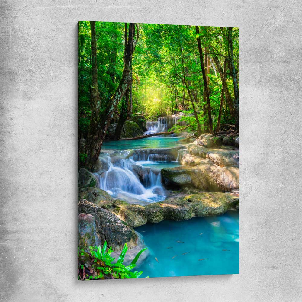 Floral print of Tropical Thailand Waterfall on a stretched canvas