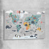 Cartoon World Map stretched canvas is a nursery canvas wall art and print suited for childrens nursery area