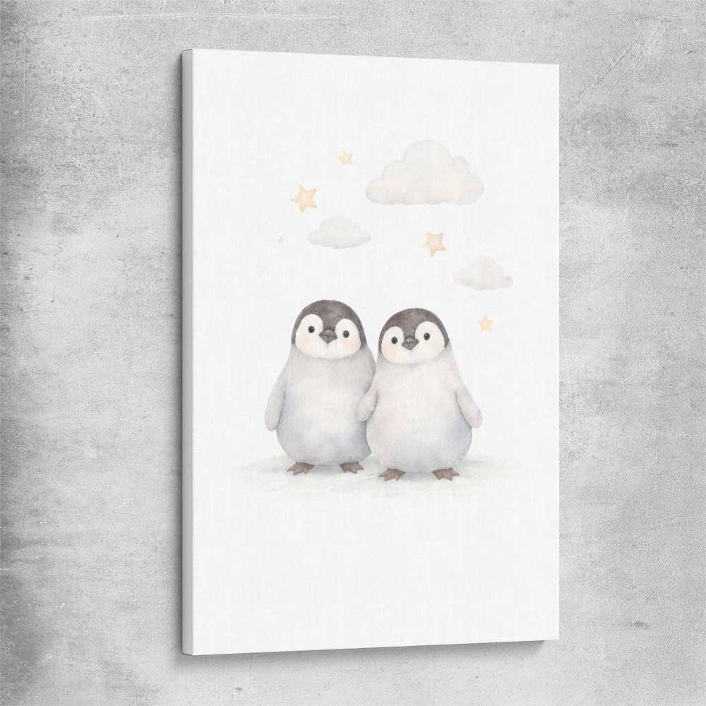 Cute Penguins stretched canvas is a nursery canvas wall art and print suited for childrens nursery area