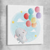 Flying Baby Elephant stretched canvas is a nursery canvas wall art and print suited for childrens nursery area