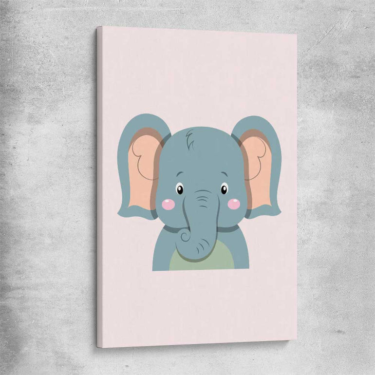 Friendly Elephant stretched canvas is a nursery canvas wall art and print suited for childrens nursery area