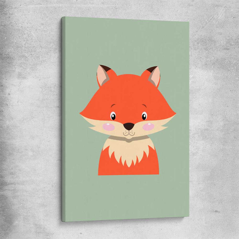 Friendly Fox stretched canvas is a nursery canvas wall art and print suited for childrens nursery area