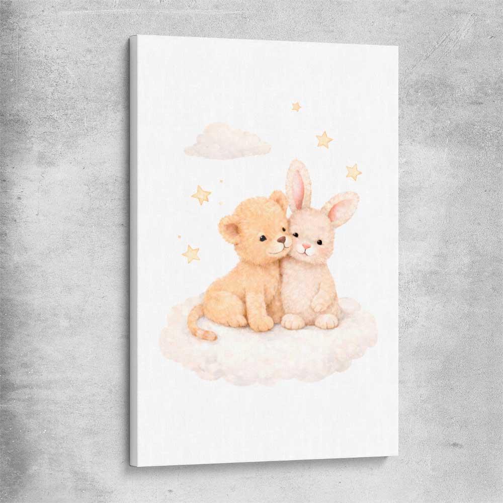 Hugs of Happiness stretched canvas is a nursery canvas wall art and print suited for childrens nursery area