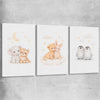 Moonlight Companions Set stretched canvas is a nursery canvas wall art and print suited for childrens nursery area