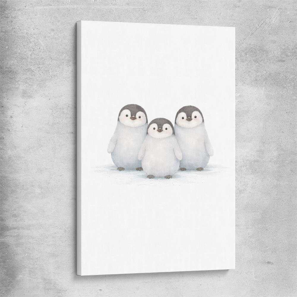 Little Penguin Trio stretched canvas is a nursery canvas wall art and print suited for childrens nursery area