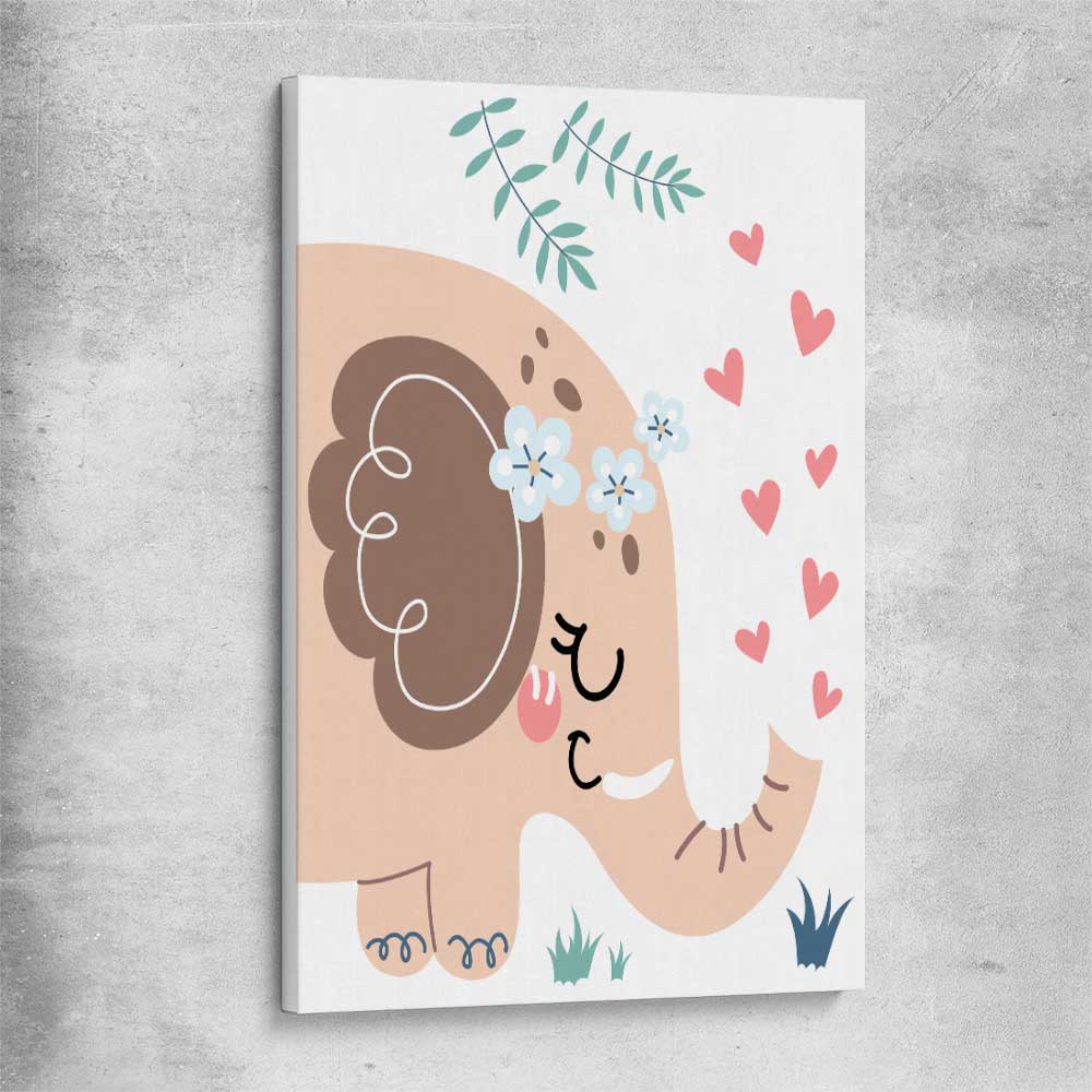 Loving Elephant stretched canvas is a nursery canvas wall art and print suited for childrens nursery area