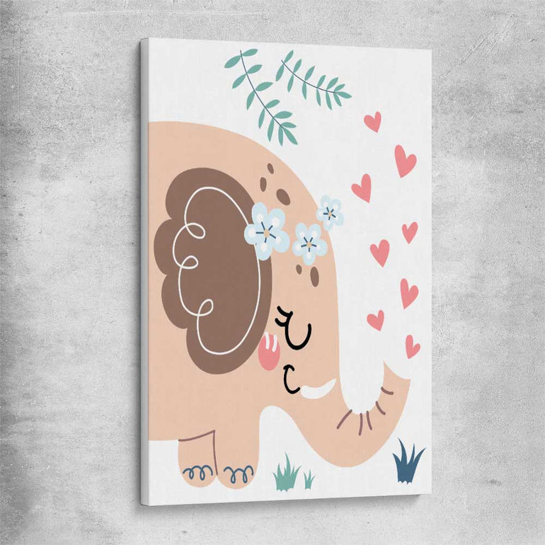 Loving Elephant stretched canvas is a nursery canvas wall art and print suited for childrens nursery area