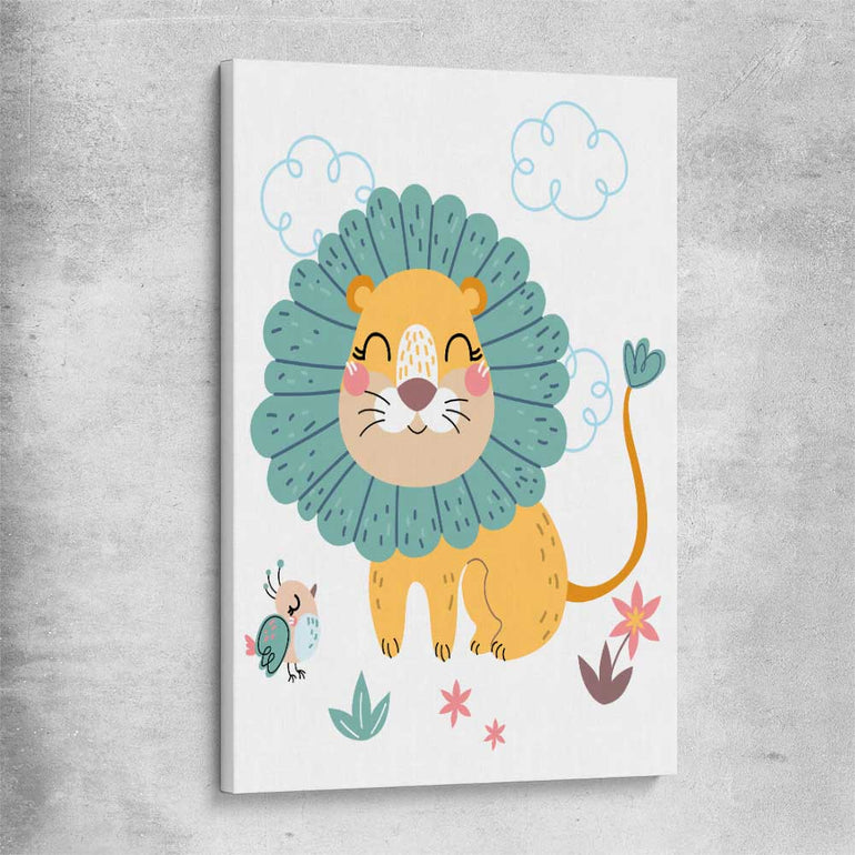 Safari Lion stretched canvas is a nursery canvas wall art and print suited for childrens nursery area