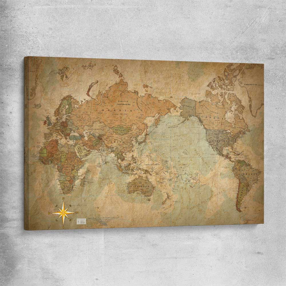Antique World stretched canvas is a high quality print in our city skyline, travel prints and maps collection
