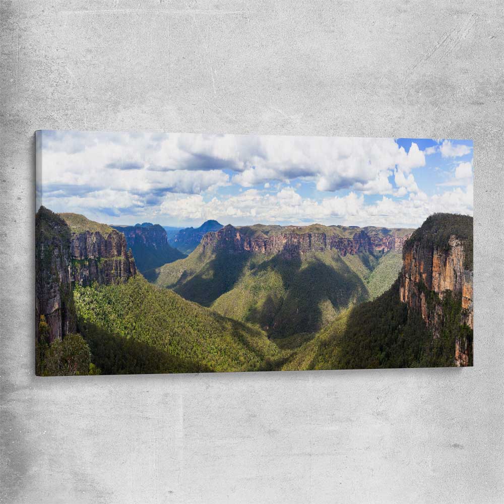 Blue Mountains Valley stretched canvas is a high quality print in our city skyline, travel prints and maps collection