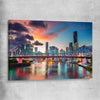 Brisbane Evening Sunset stretched canvas is a high quality print in our city skyline, travel prints and maps collection
