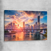 Brisbane Sunset Glow stretched canvas is a high quality print in our city skyline, travel prints and maps collection