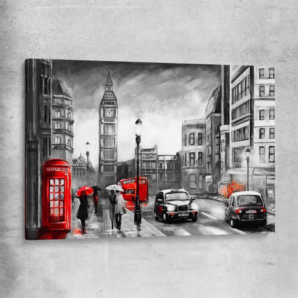 London Streetscape stretched canvas is a high quality print in our city skyline, travel prints and maps collection