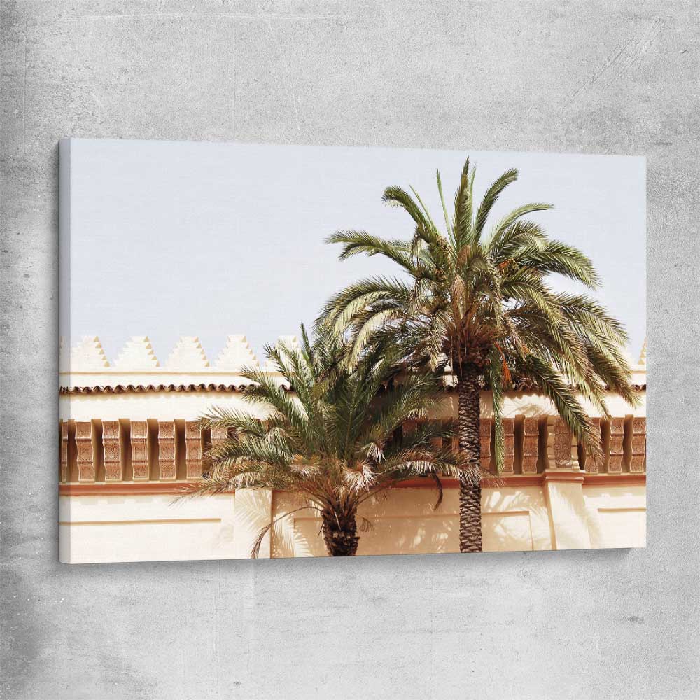 Marrakech Palm Walls stretched canvas is a high quality print in our city skyline, travel prints and maps collection