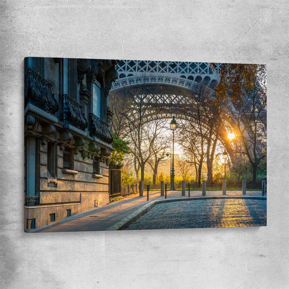 Paris Evening Light stretched canvas is a high quality print in our city skyline, travel prints and maps collection