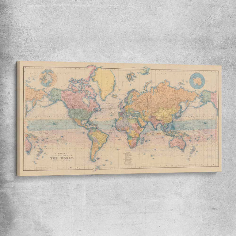 Vintage Map Colour stretched canvas is a high quality print in our city skyline, travel prints and maps collection