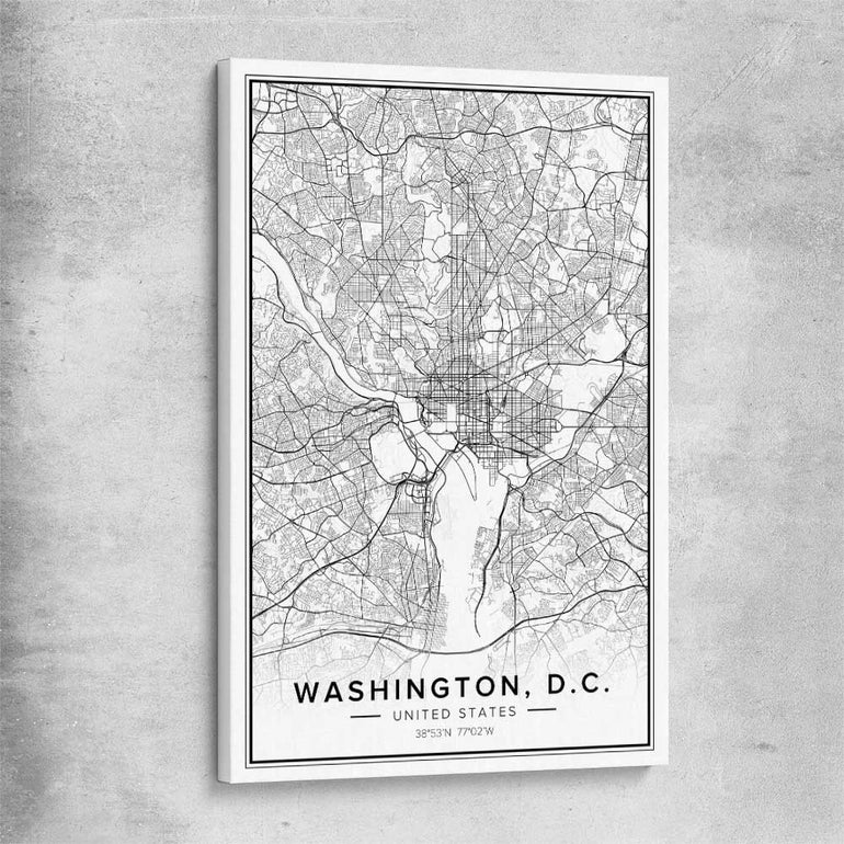Washington City stretched canvas is a high quality print in our city skyline, travel prints and maps collection