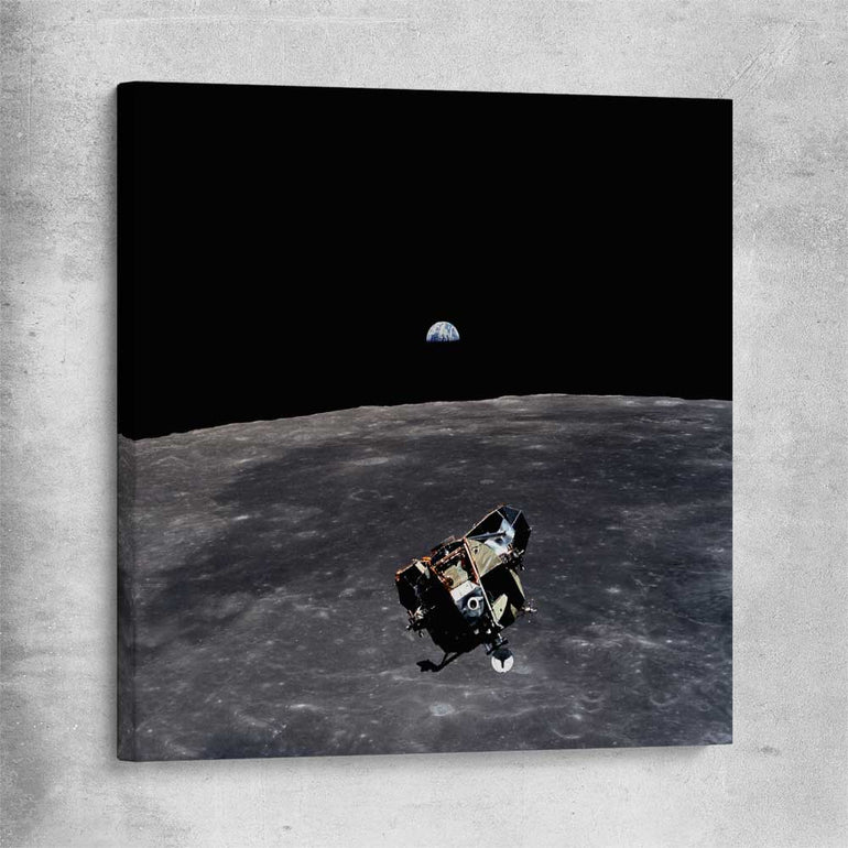 Space prints and wall art of Apollo 11 Earthrise on a stretched canvas