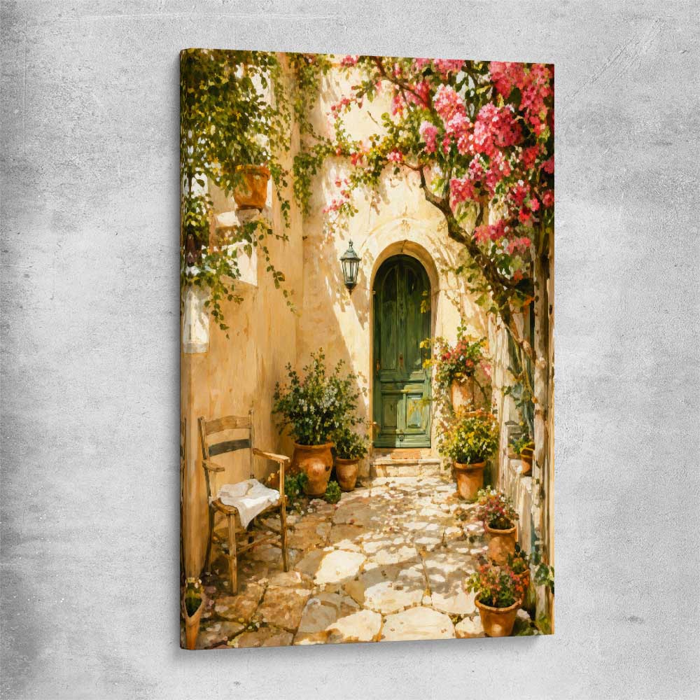 Sunlit Courtyard stretched canvas is a high quality print in our city skyline, travel prints and maps collection