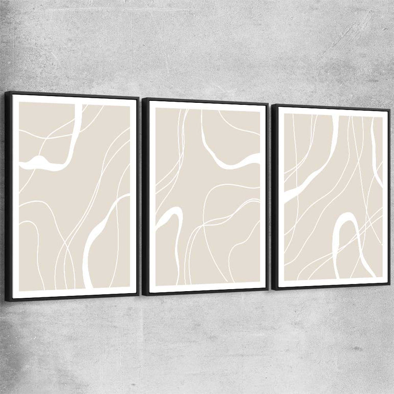Beige Lines Set black framed canvas - part of our high quality canvas abstract wall art collection