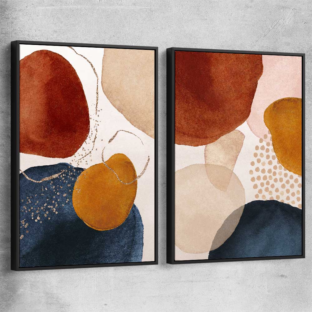Beige Navy Pair black framed canvas - part of our high quality canvas abstract wall art collection
