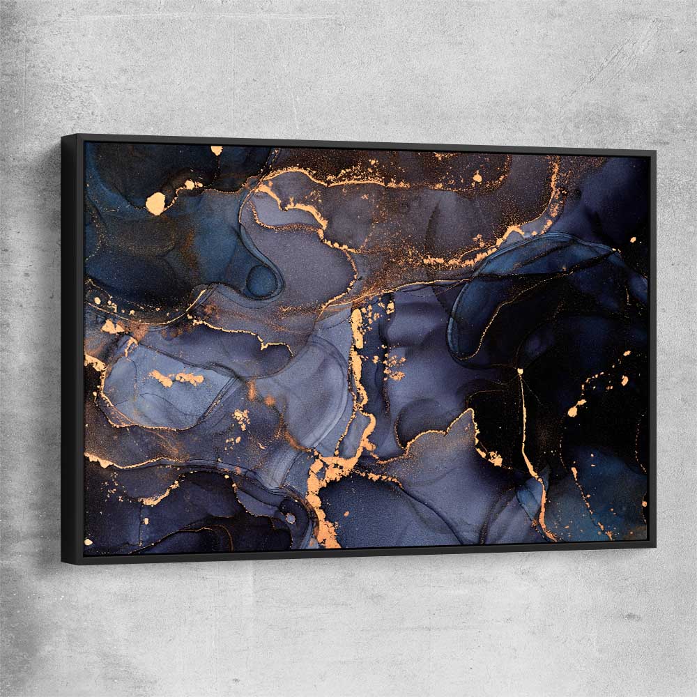 Deep Blue Veins black framed canvas - part of our high quality canvas abstract wall art collection