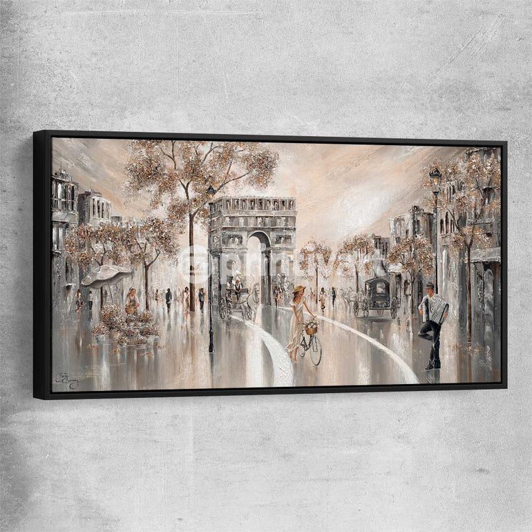 Golden Glimpse, Paris black framed canvas - part of our high quality canvas abstract wall art collection