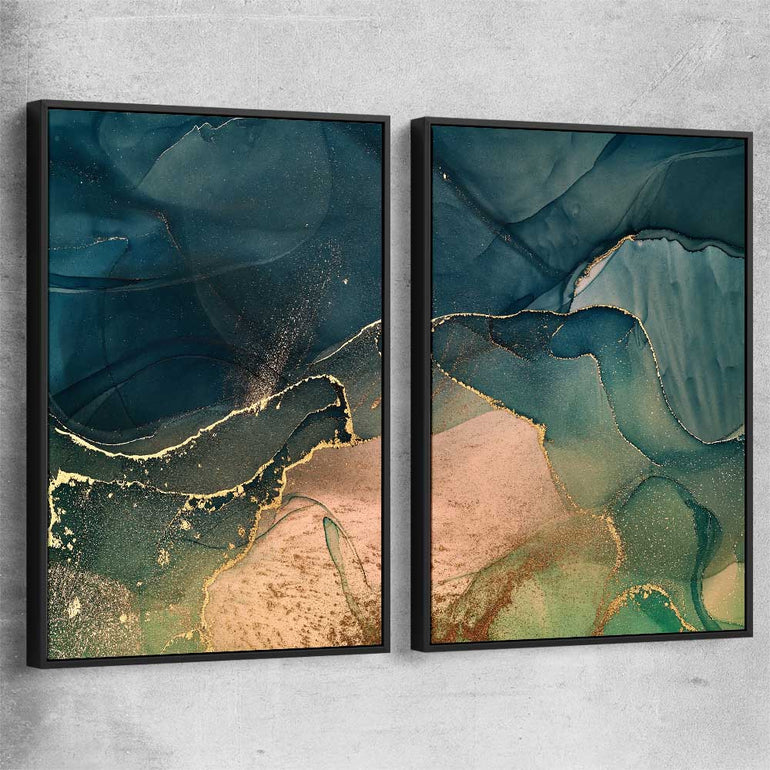 Golden Mist Pair black framed canvas - part of our high quality canvas abstract wall art collection