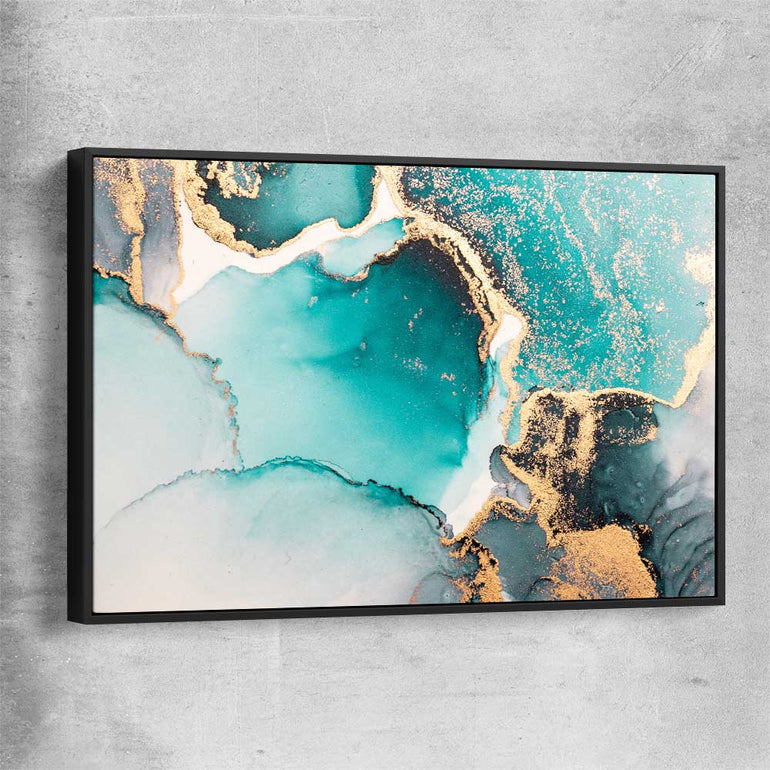 Meandering Turquoise black framed canvas - part of our high quality canvas abstract wall art collection