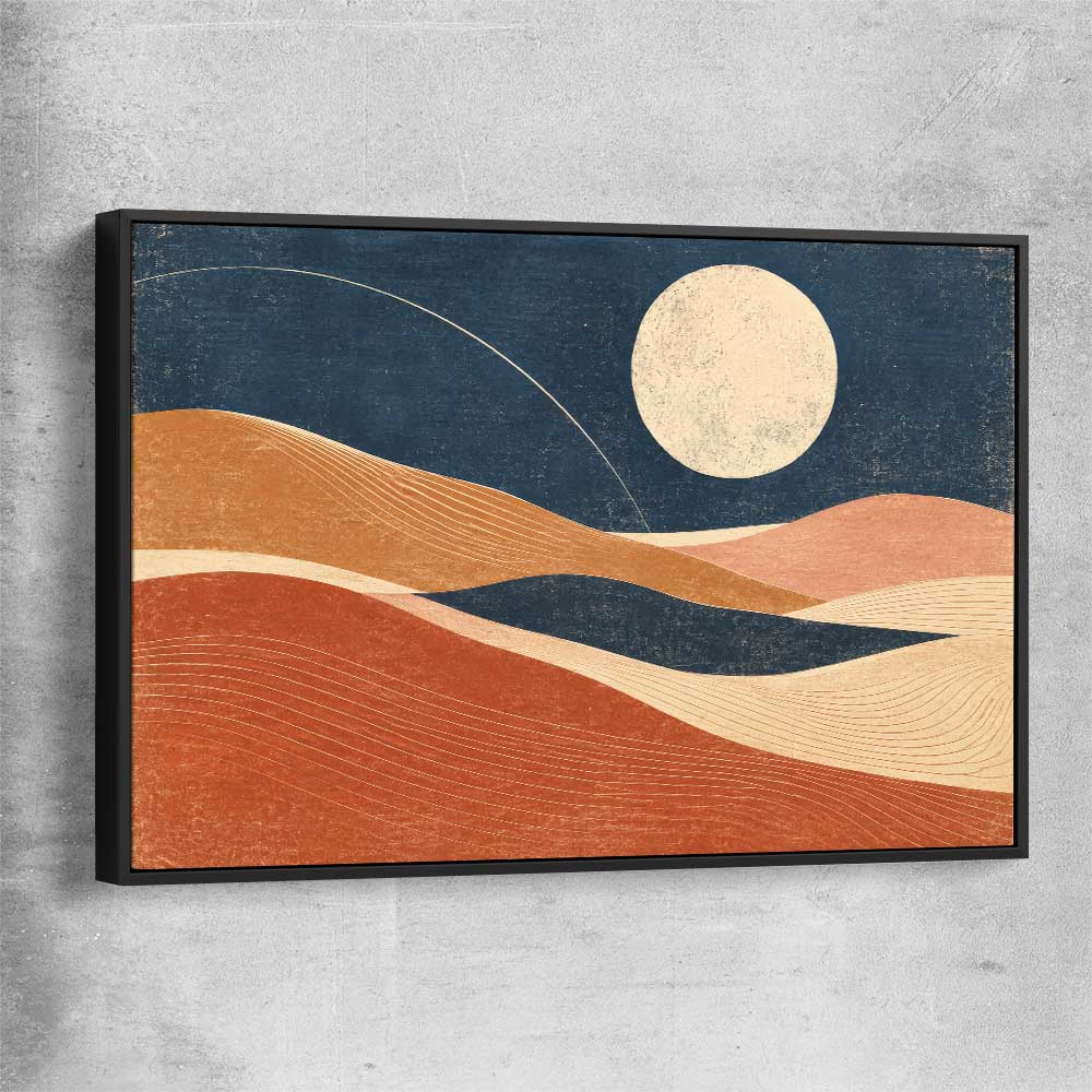 Moonlit Indigo Dunes black framed canvas - part of our high quality canvas abstract wall art collection