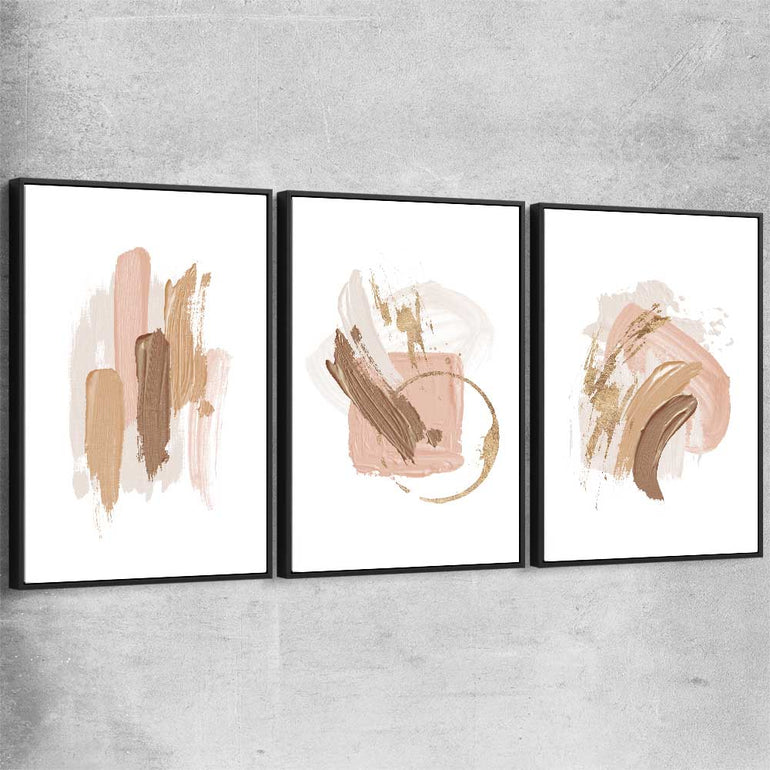 Neutral Strokes Set black framed canvas - part of our high quality canvas abstract wall art collection