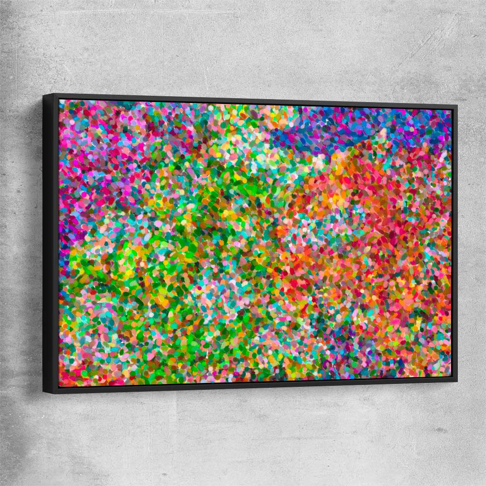 Pointillist Burst black framed canvas - part of our high quality canvas abstract wall art collection