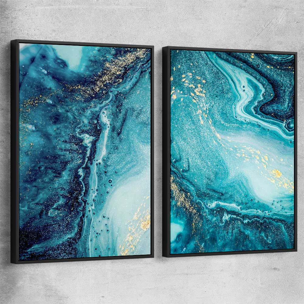 Turquoise Ocean Pair black framed canvas - part of our high quality canvas abstract wall art collection