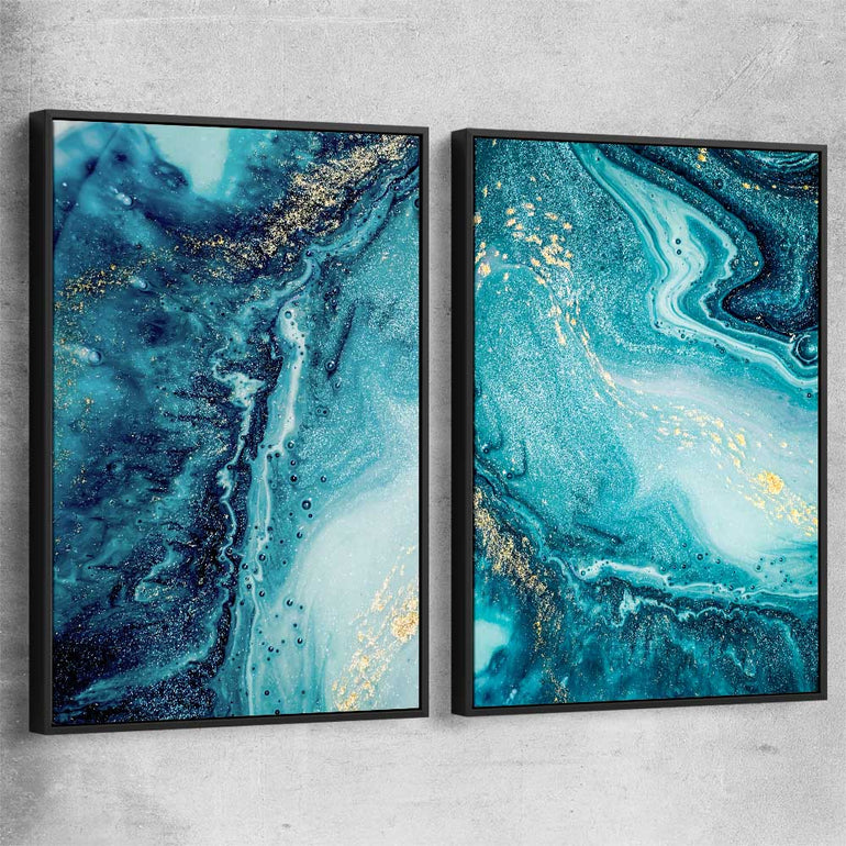 Turquoise Ocean Pair black framed canvas - part of our high quality canvas abstract wall art collection