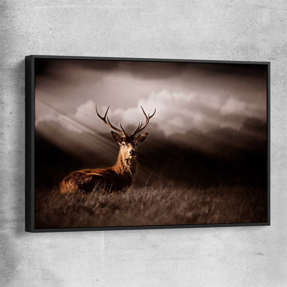 Animal wall art and canvas prints of Glowing Deer with black framed canvas