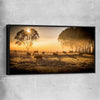 Animal wall art and canvas prints of Grazing Cattle at Sunrise with black framed canvas