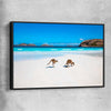 Animal wall art and canvas prints of Kangaroo Beach Couple with black framed canvas