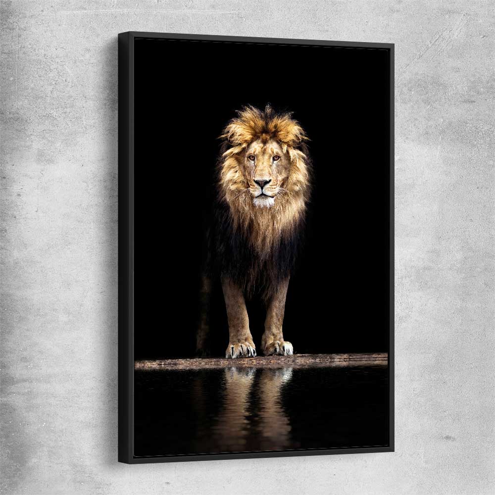 Animal wall art and canvas prints of Majestic Lion Portrait with black framed canvas