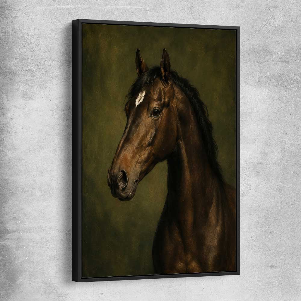 Animal wall art and canvas prints of Midnight Stallion with black framed canvas